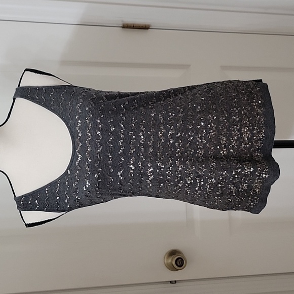 Loft Size S Dark Gray Tank Top with Sequin Stripes, Excellent Used Condition - Picture 1 of 12